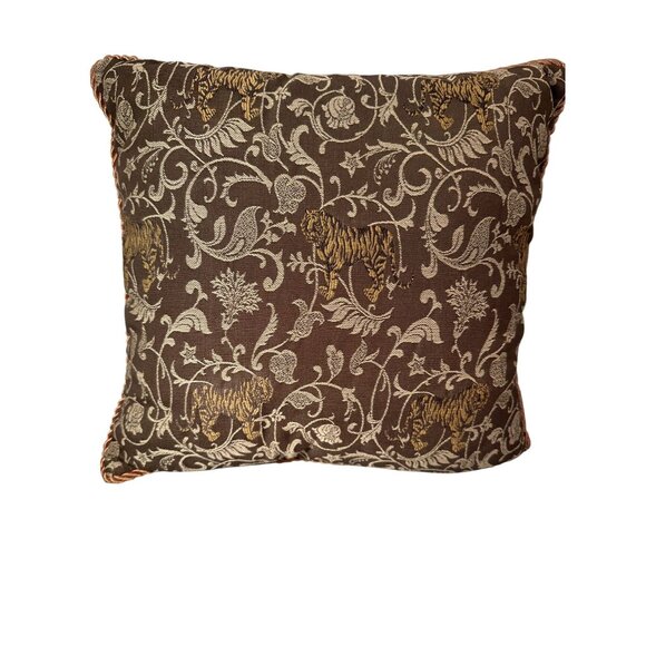 Dakota Bay Bengal Tiger Brocade Decorative Pillow Motif Rope Cushion Home - Picture 5 of 16